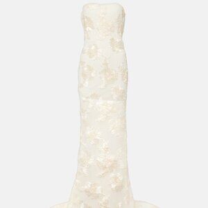 Rotate Bridal Alberty floral-appliqué mesh gown